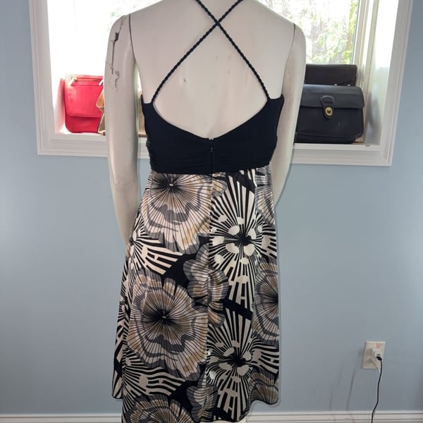 Intrigue Black and White Floral Print Braided Strap Dress