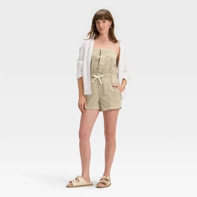 Universal Thread Women's Denim Romper Khaki Green Size XL 8