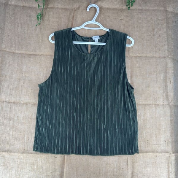J.Crew Women's Pleated Sleeveless Shell Top Dark Green Size XL