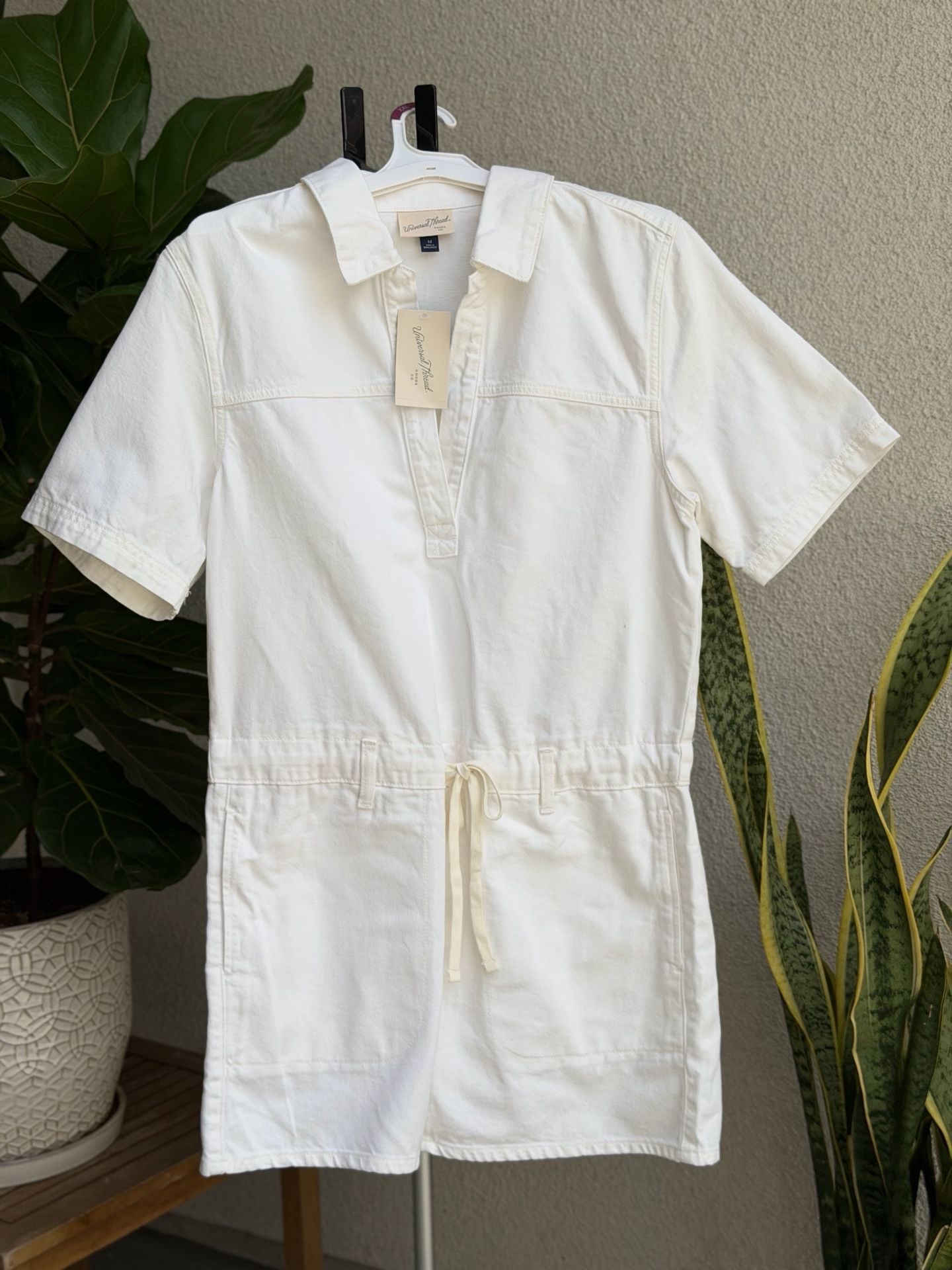 Universal Thread Women's Short Sleeve Denim Utility Romper White Size M 2