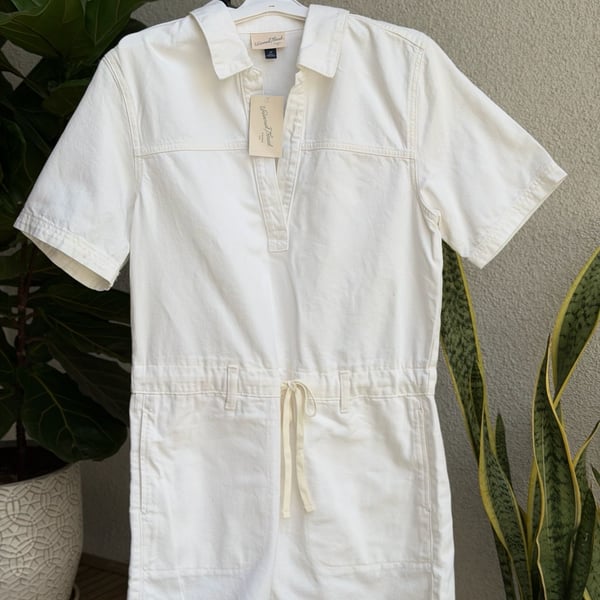 Universal Thread Women's Short Sleeve Denim Utility Romper White Size M