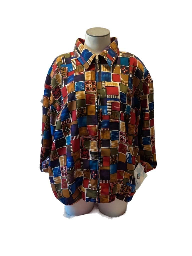 Vintage Cottagecore Geometric Print Zip-Up Jacket Medium 2