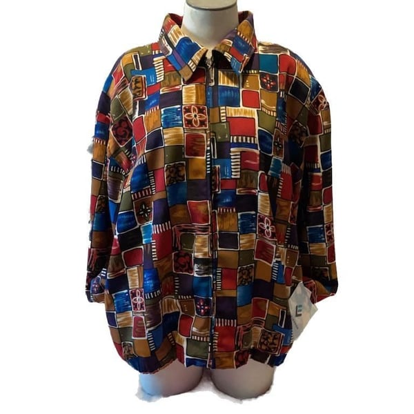 Vintage Cottagecore Geometric Print Zip-Up Jacket Medium