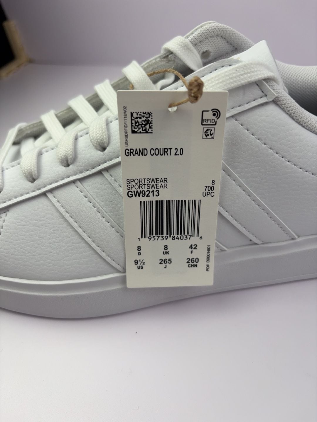 Adidas Grand Court 2.0 White Sneakers Size 9.5 9