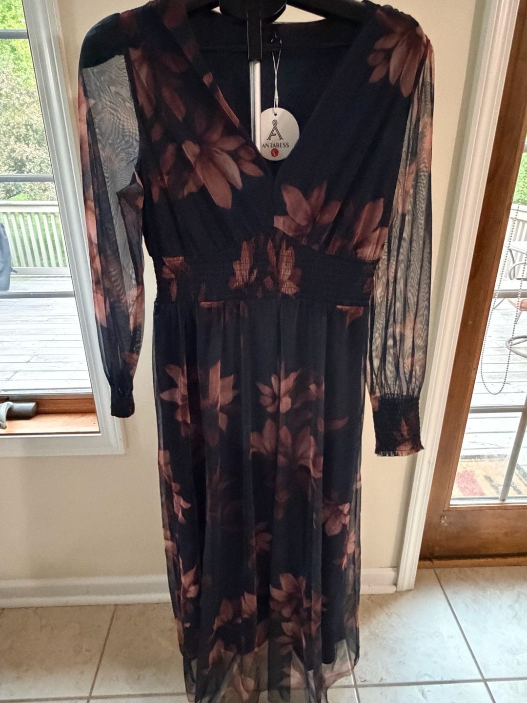 Anrabess Women's Floral Print Long Sleeve V-Neck Maxi Dress Size L 2