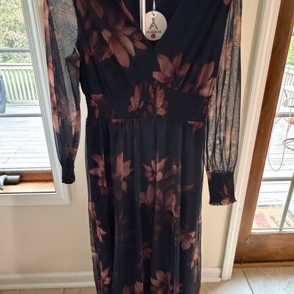 Anrabess Women's Floral Print Long Sleeve V-Neck Maxi Dress Size L