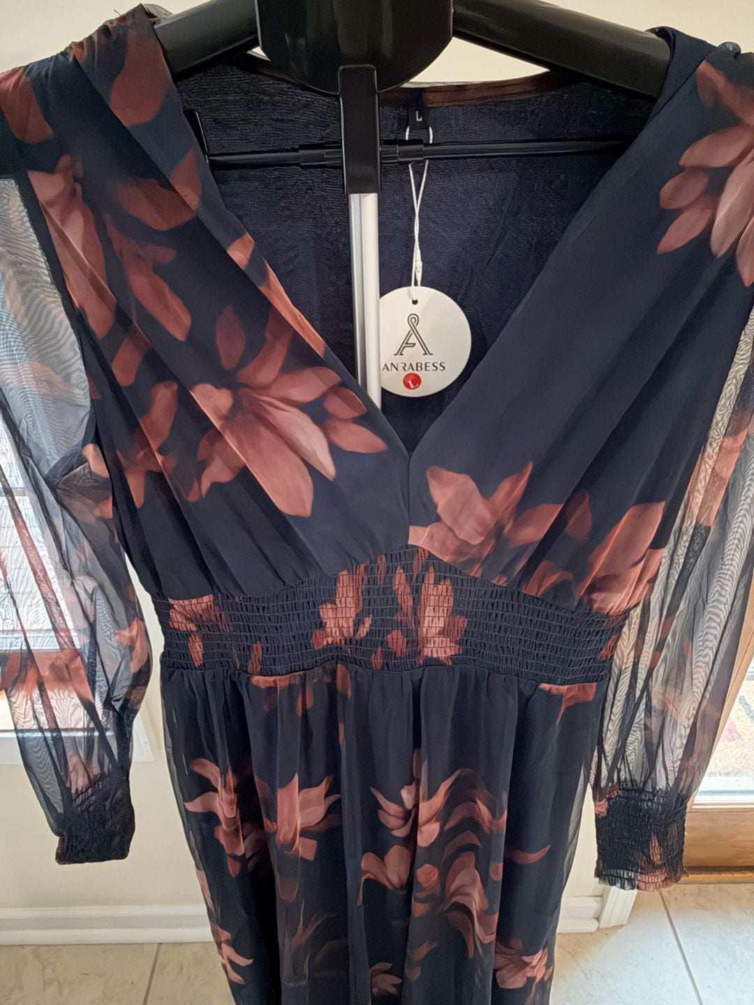 Anrabess Women's Floral Print Long Sleeve V-Neck Maxi Dress Size L 3