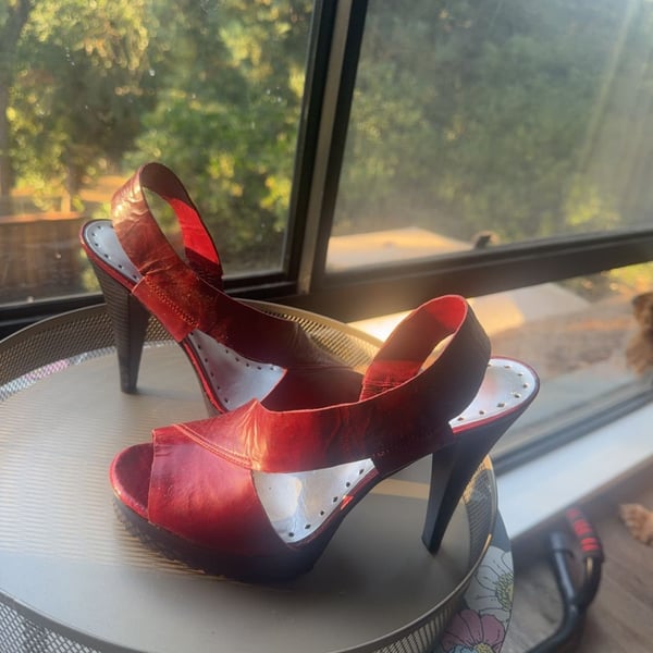 BCBGirls Red Leather Peep Toe Slingback Heels Size 6B