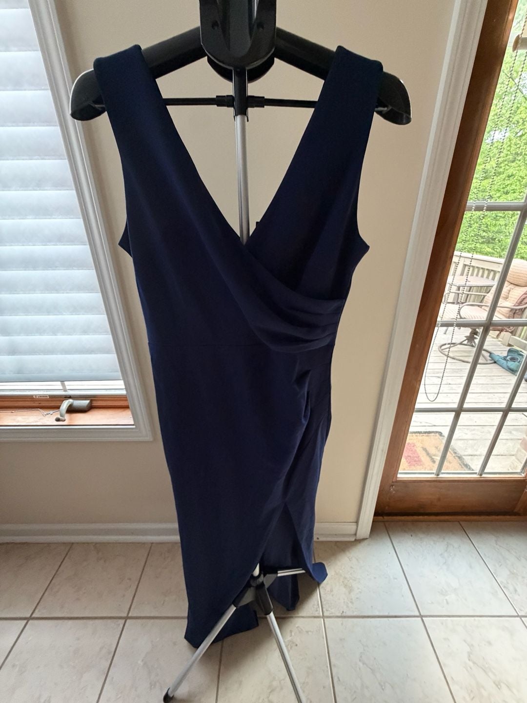 WOOSEA Women's Sleeveless V-Neck Wrap Dress Navy Blue Size L 2