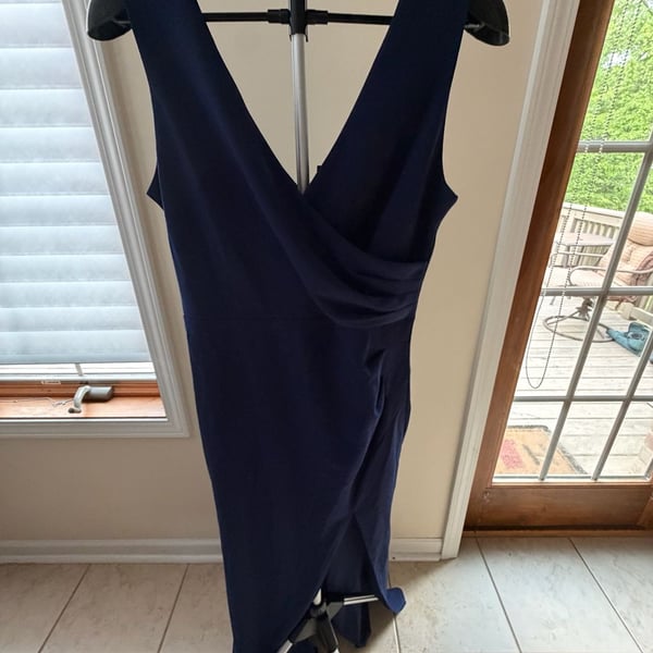 WOOSEA Women's Sleeveless V-Neck Wrap Dress Navy Blue Size L