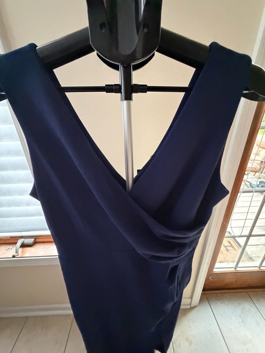 WOOSEA Women's Sleeveless V-Neck Wrap Dress Navy Blue Size L 4