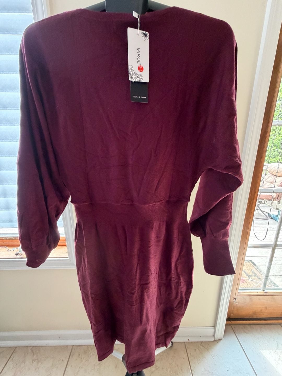 Mirol Women's Burgundy Long Sleeve Knit Sweater Dress Size L 8