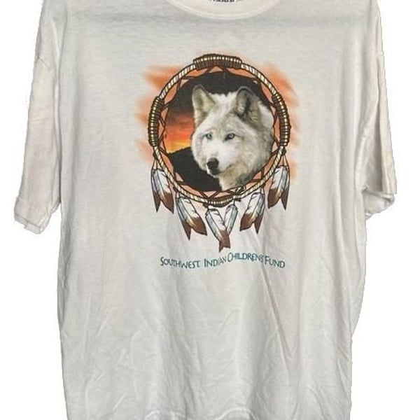 Gildan Southwest Indian Children's Fund Wolf Dreamcatcher T-Shirt Size Large