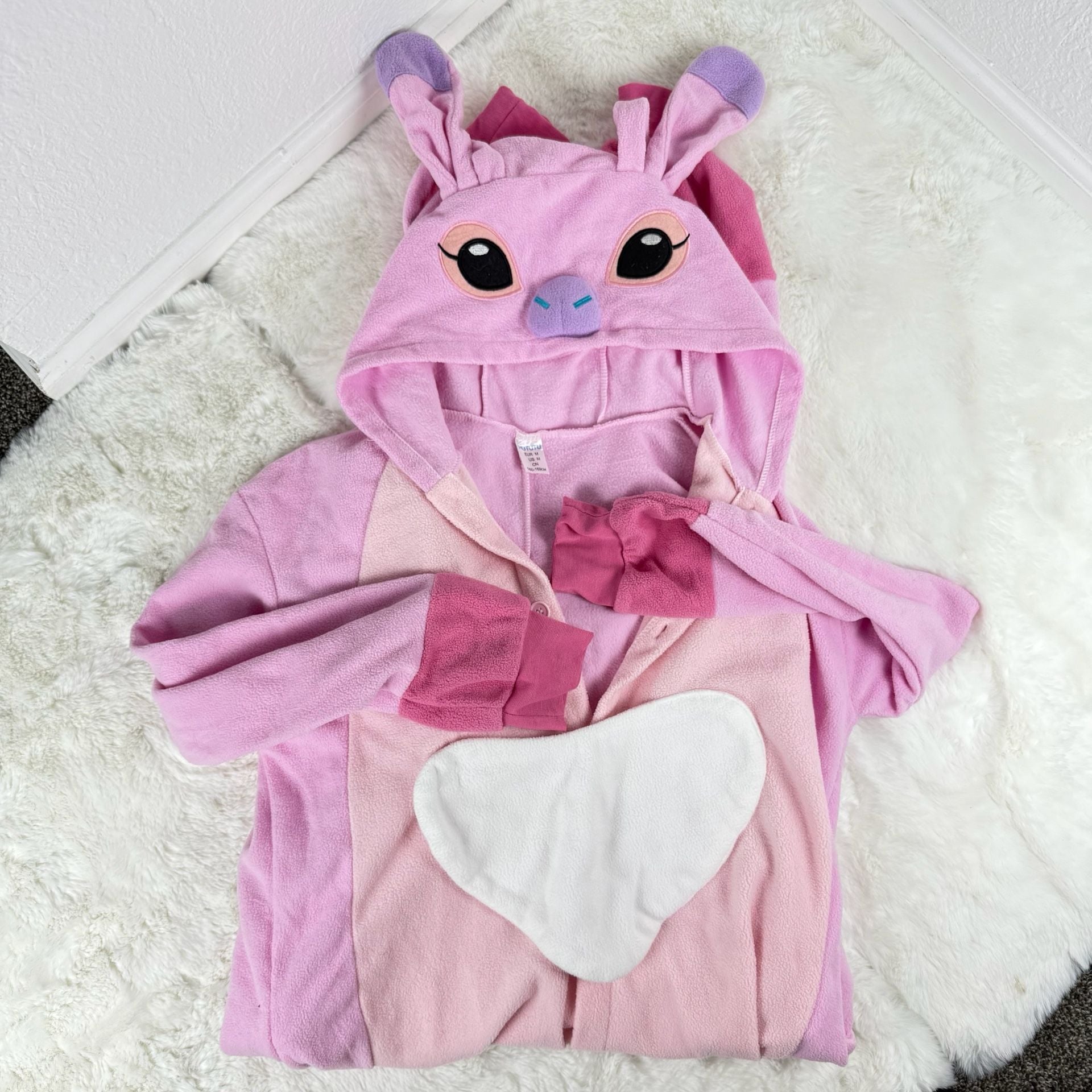 Pink Angel Stitch Character Fleece Onesie Pajamas 1