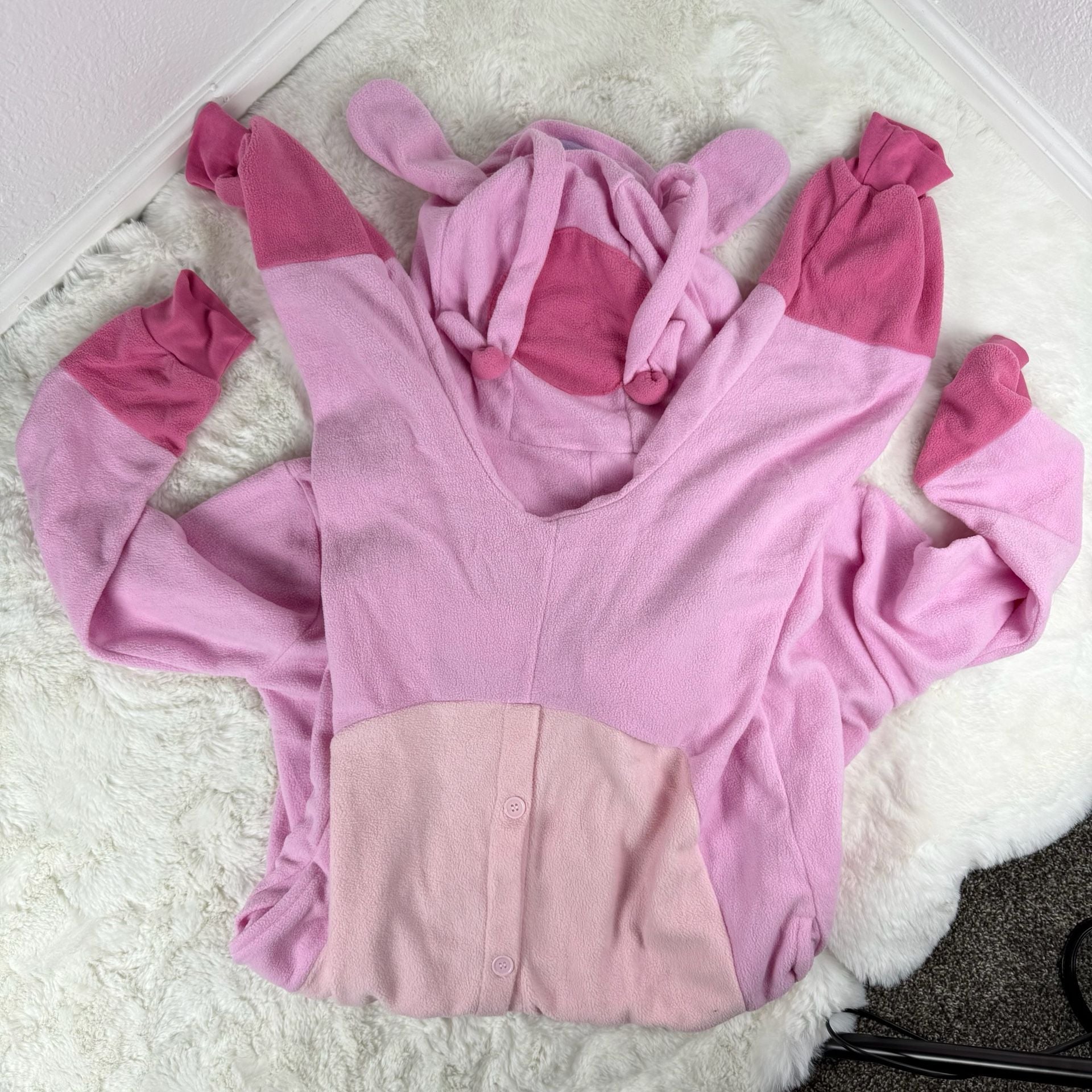 Pink Angel Stitch Character Fleece Onesie Pajamas 2
