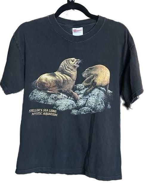 Vintage Hanes Steller's Sea Lions Mystic Aquarium Graphic T-Shirt Size Medium 1