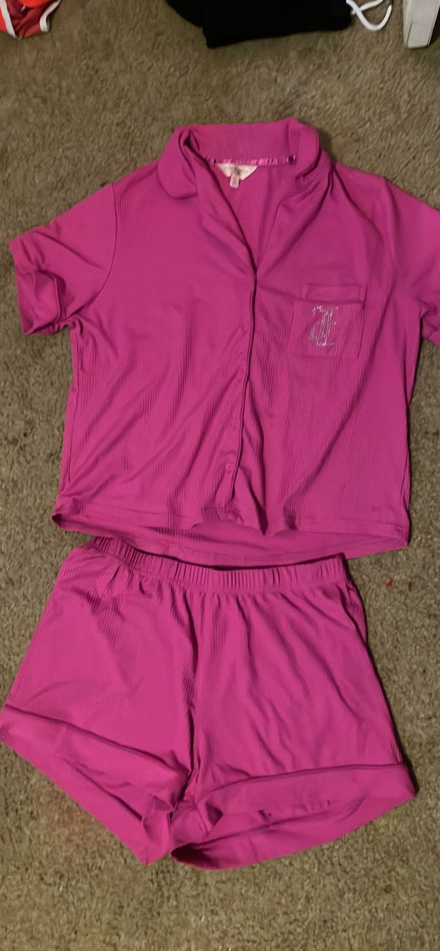 Juicy Couture Rhinestone Logo Ribbed Pajama Short Set 1
