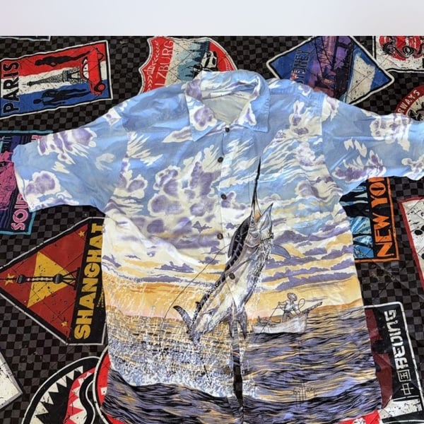 Guy Harvey Marlin Fishing Short Sleeve Button Down Shirt