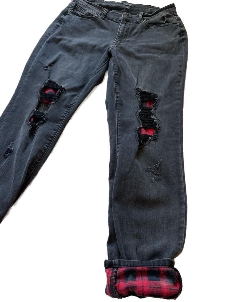 Judy Blue Plaid Patch Punk Rock Distressed Skinny Jeans Plus Size 14W 3
