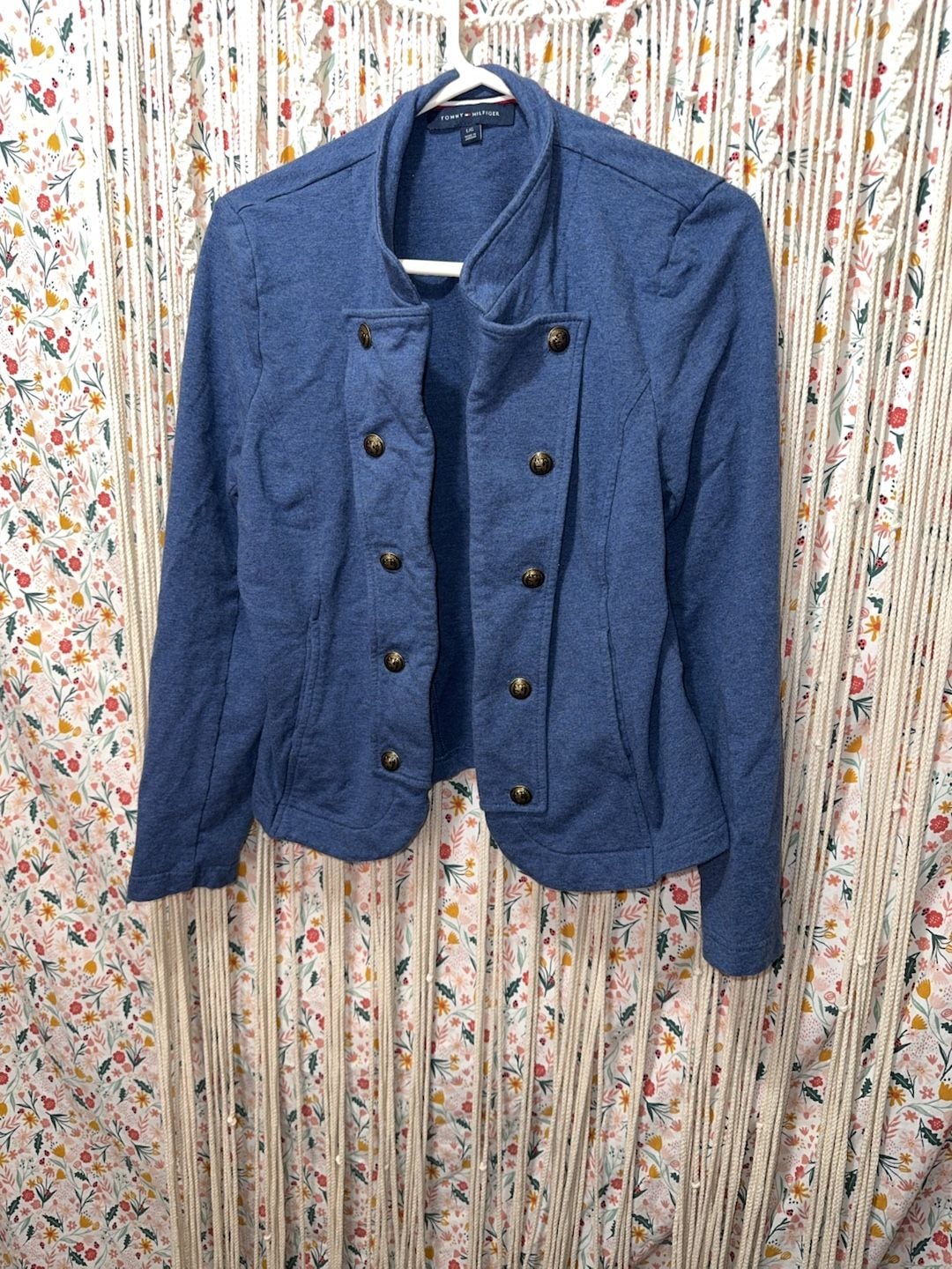 Tommy Hilfiger Women's Blue Double-Breasted Military Style Jacket Size Large 2