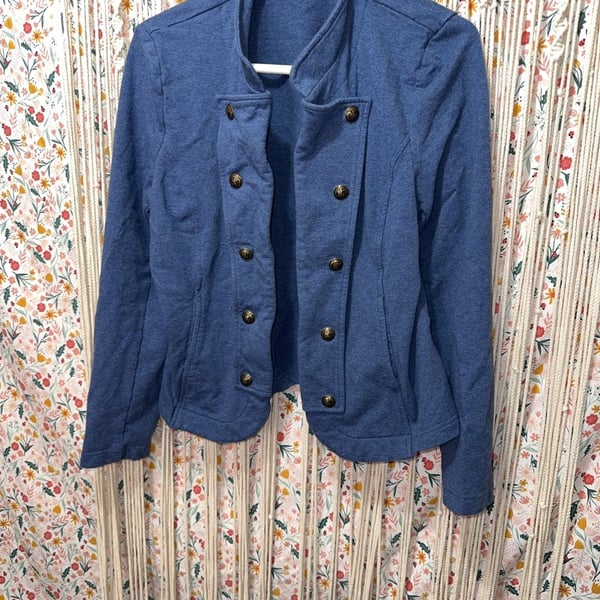 Tommy Hilfiger Women's Blue Double-Breasted Military Style Jacket Size Large
