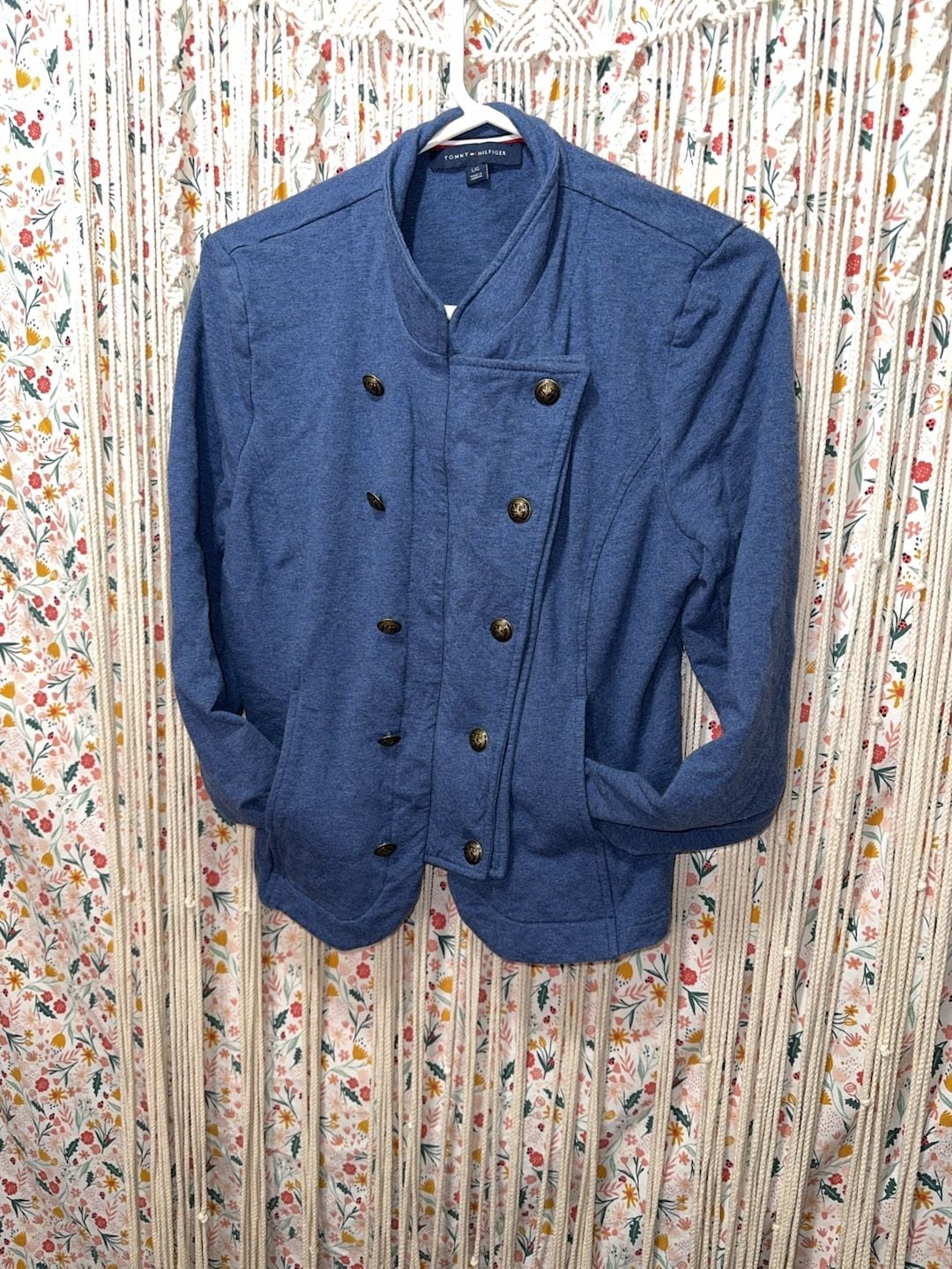Tommy Hilfiger Women's Blue Double-Breasted Military Style Jacket Size Large 7