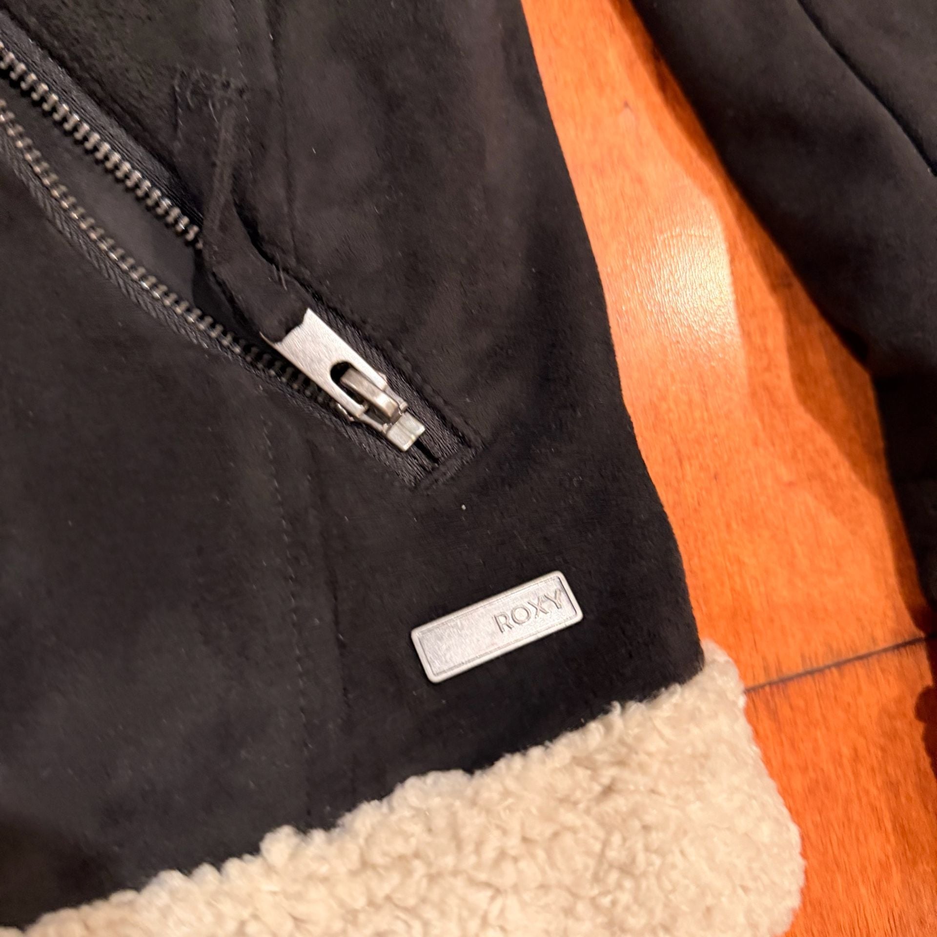 Roxy Women's Black Faux Suede Sherpa Lined Moto Jacket Size S 4