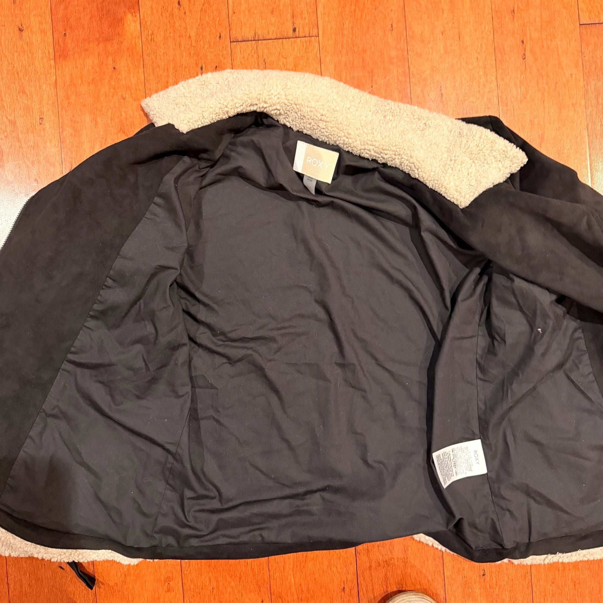 Roxy Women's Black Faux Suede Sherpa Lined Moto Jacket Size S 8