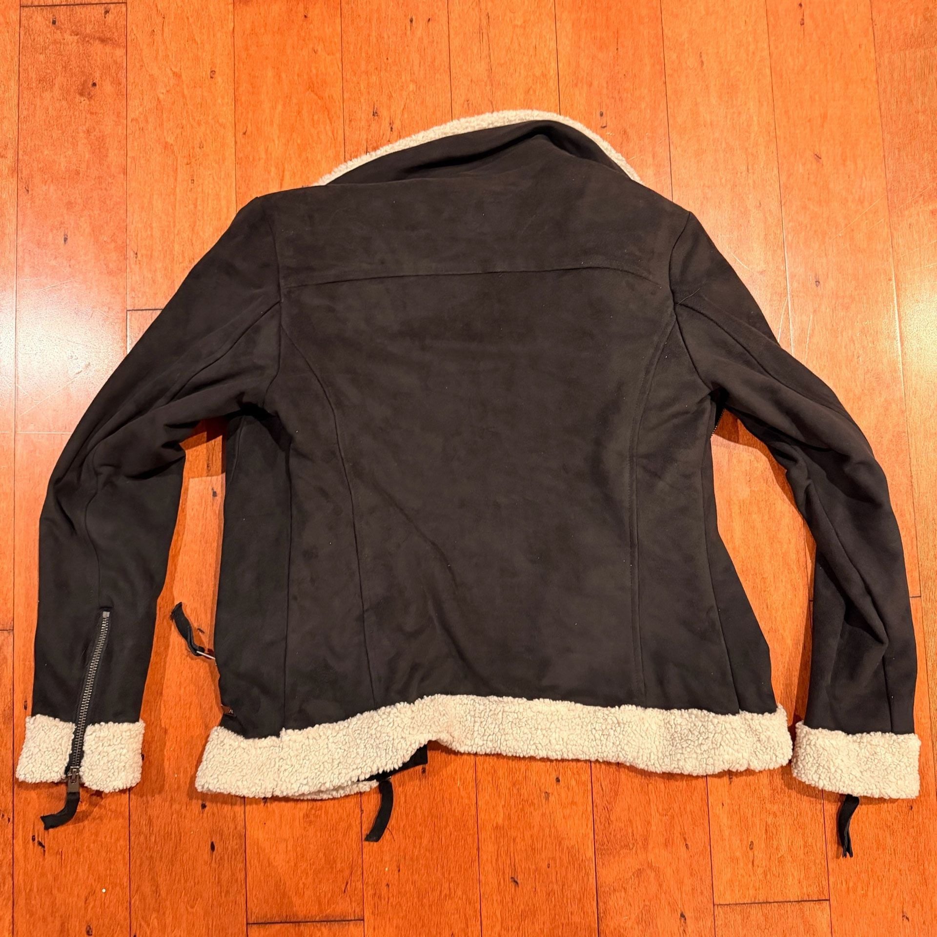 Roxy Women's Black Faux Suede Sherpa Lined Moto Jacket Size S 9