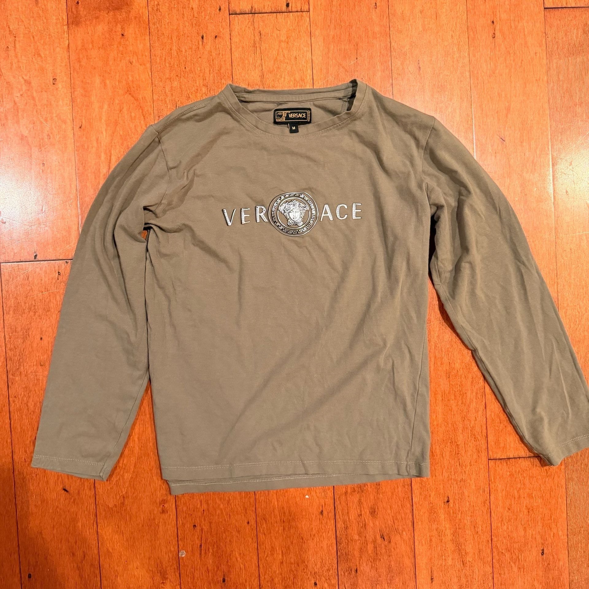 Versace Medusa Logo Long Sleeve T-Shirt Olive Green Size M 2