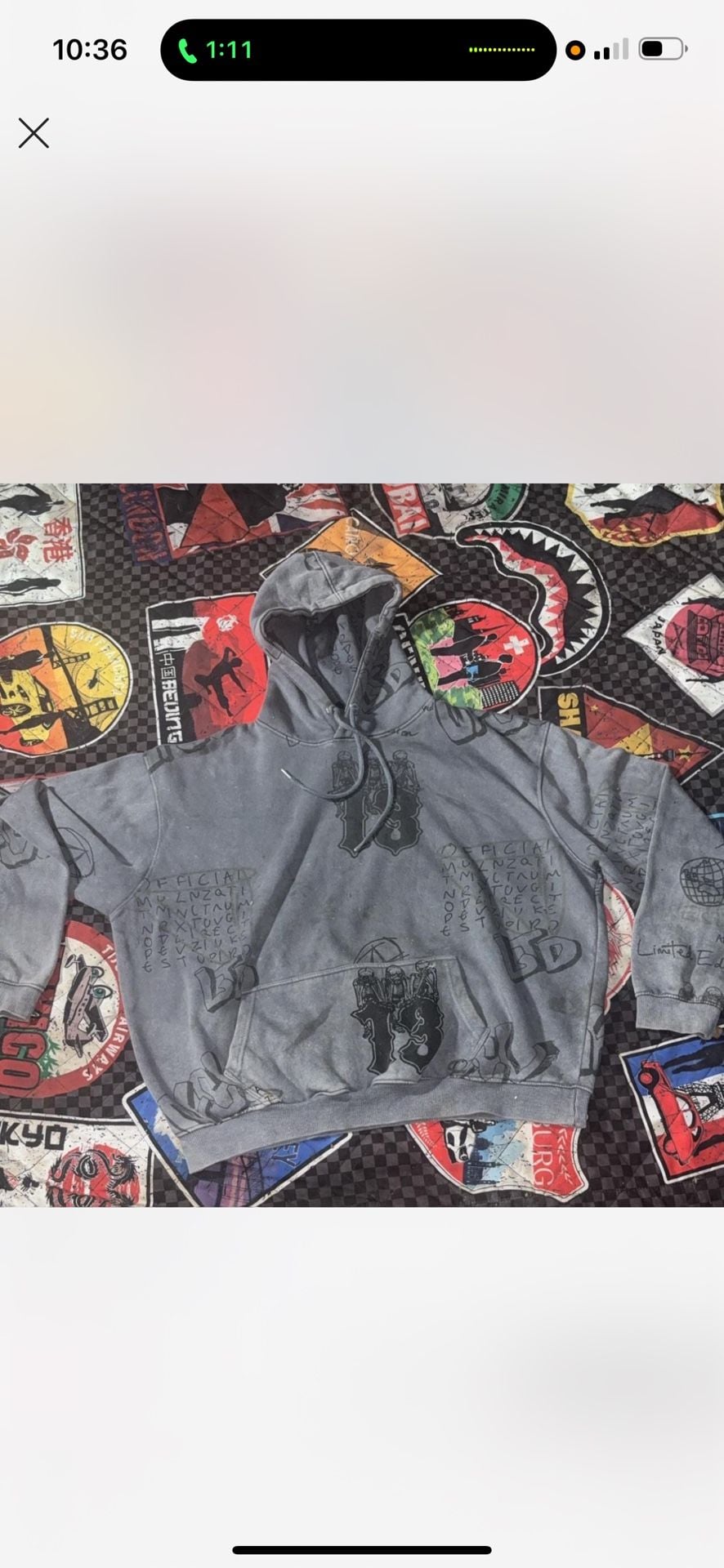 Official 13 Graffiti Print Pullover Hoodie Grey 2