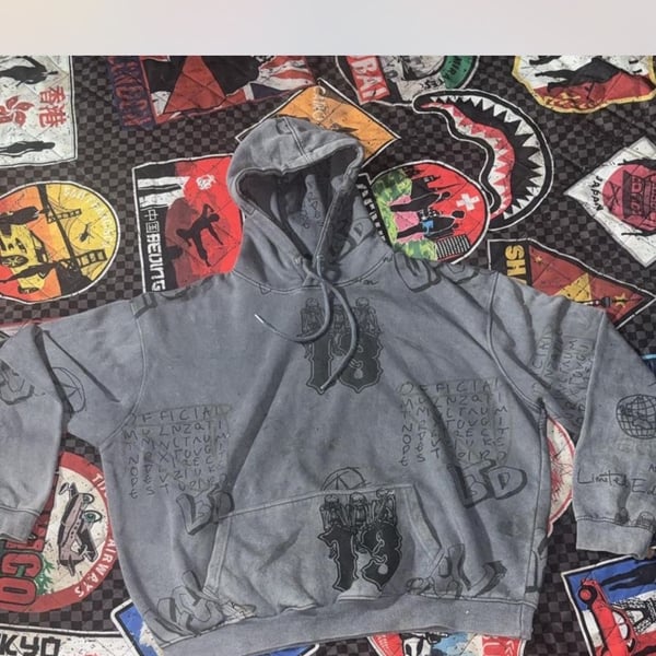 Official 13 Graffiti Print Pullover Hoodie Grey