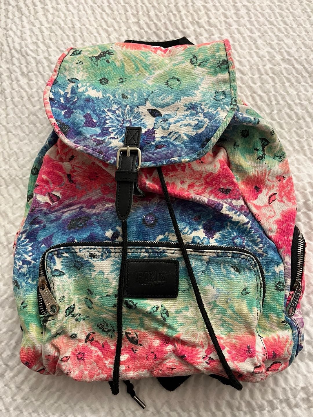 Victoria's Secret PINK Floral Canvas Drawstring Backpack 2