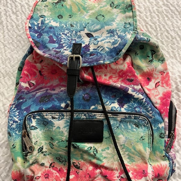 Victoria's Secret PINK Floral Canvas Drawstring Backpack