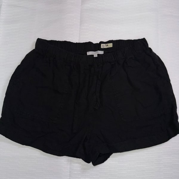 Love Tree Womens Black Linen Blend Pull On Drawstring Cuffed Shorts