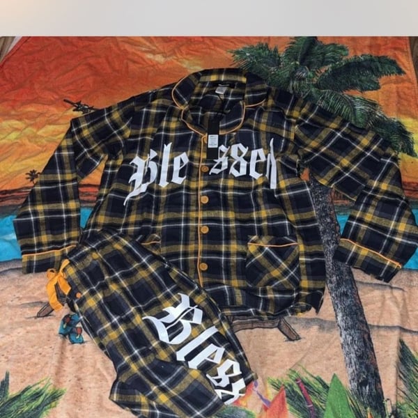 BoohooMan Blessed Plaid Pajama Set