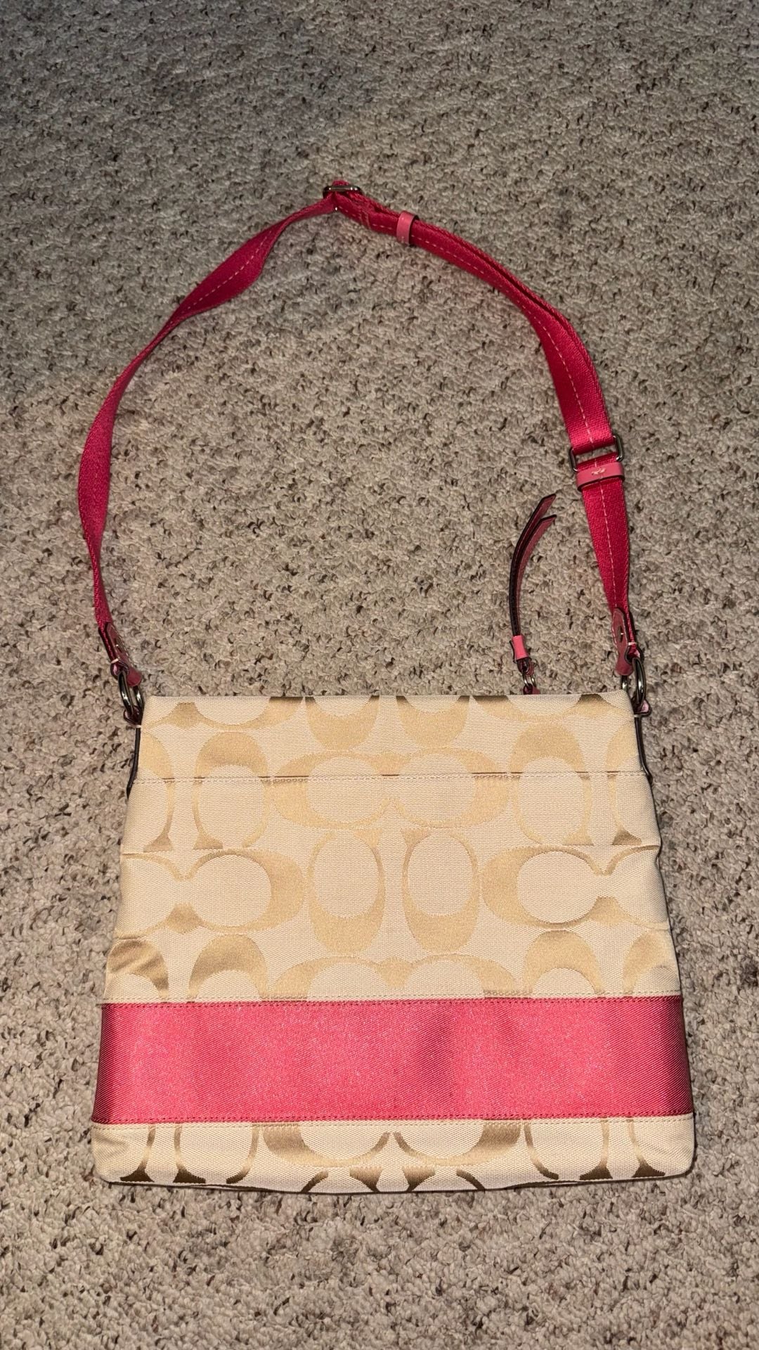 Coach Signature C Canvas Crossbody Bag Beige and Pink 3