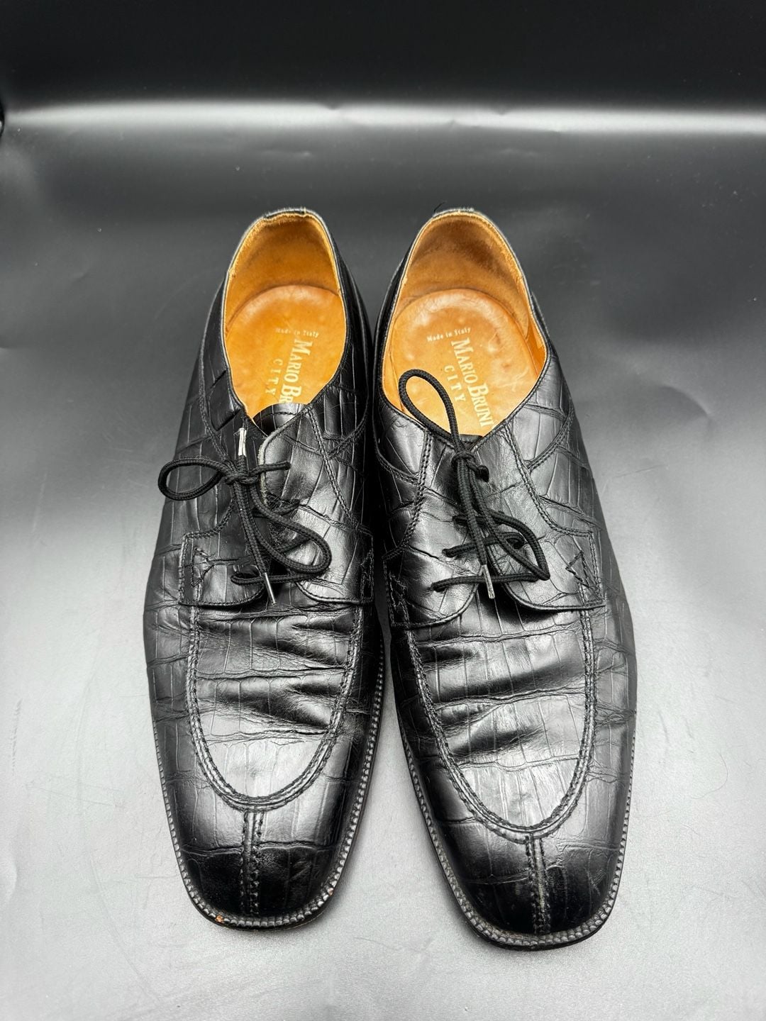 Mario Bruni City Black Crocodile Embossed Leather Oxford Shoes Size 11.5 2