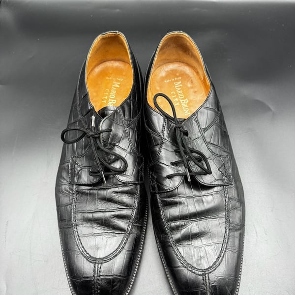 Mario Bruni City Black Crocodile Embossed Leather Oxford Shoes Size 11.5