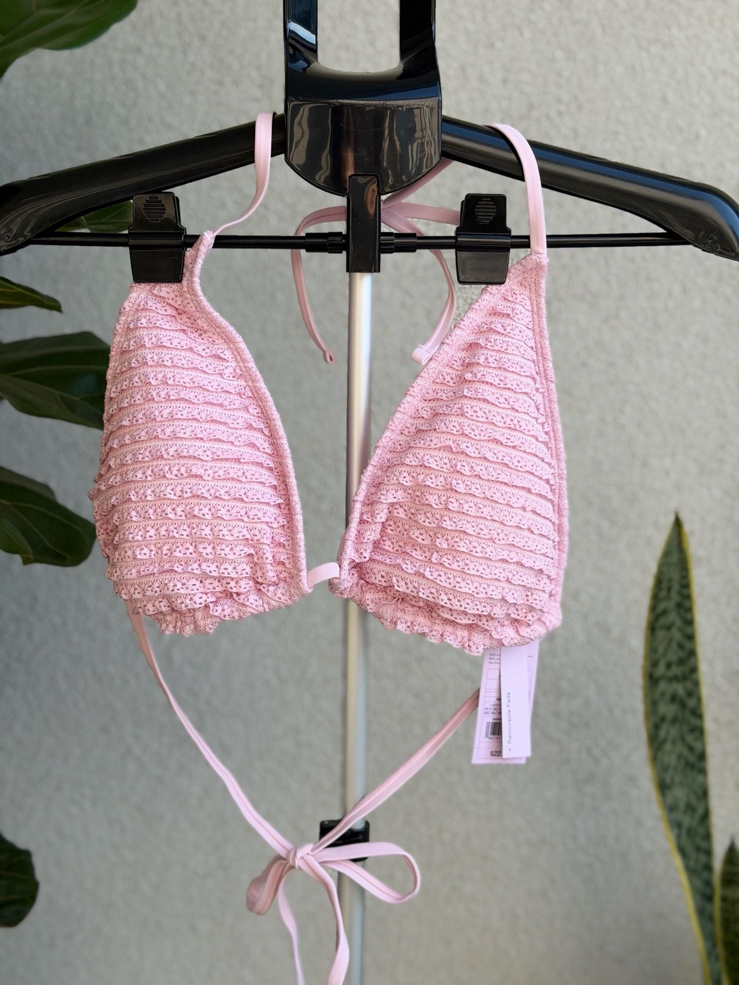 Wild Fable Pink Crochet Triangle Bikini Top XL (16) 2