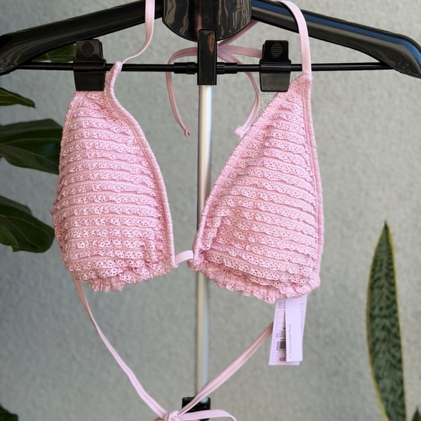 Wild Fable Pink Crochet Triangle Bikini Top XL (16)