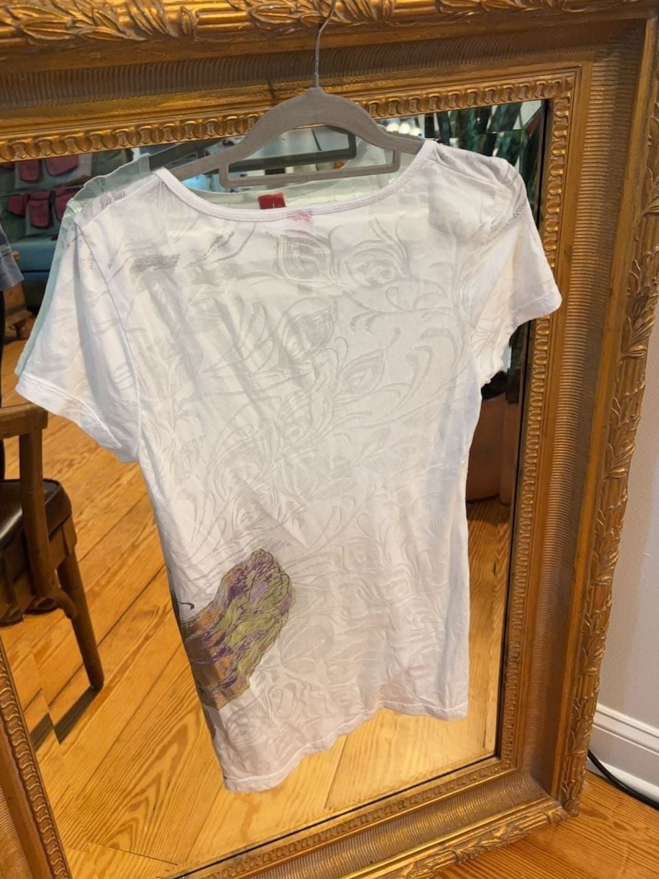 Charlotte Tarantola White Floral Burnout V-Neck T-Shirt Size L 3
