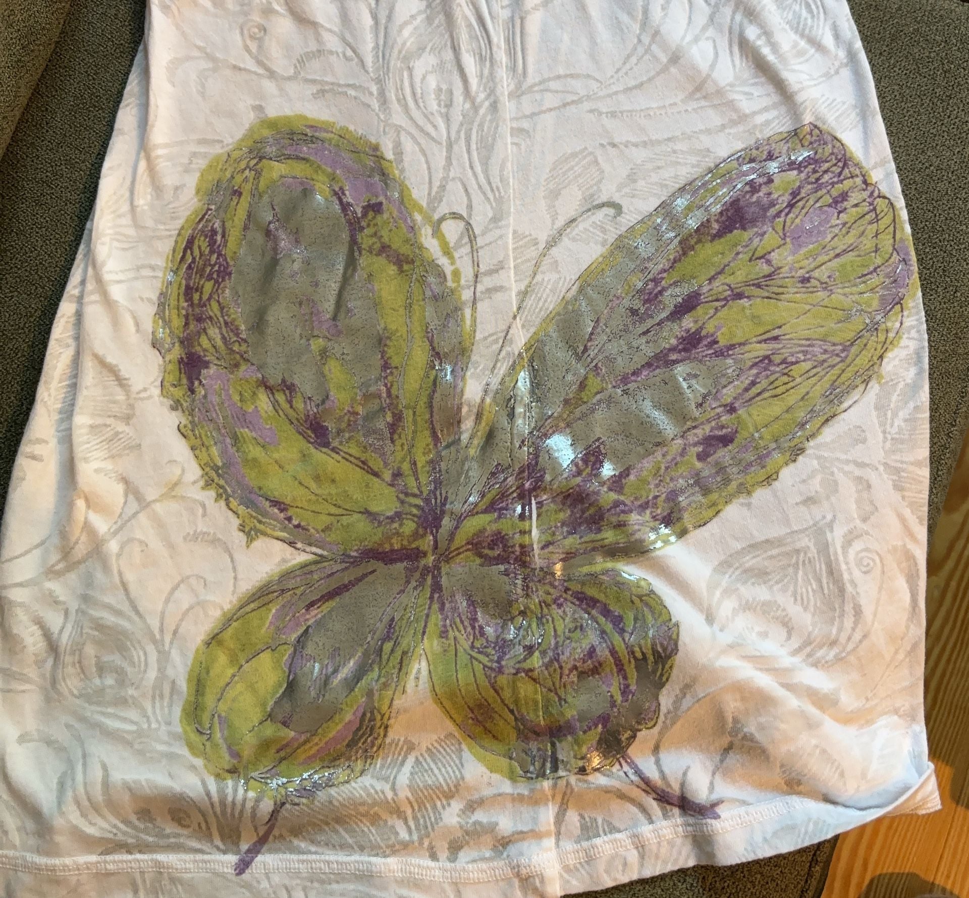 Charlotte Tarantola White Floral Burnout V-Neck T-Shirt Size L 9