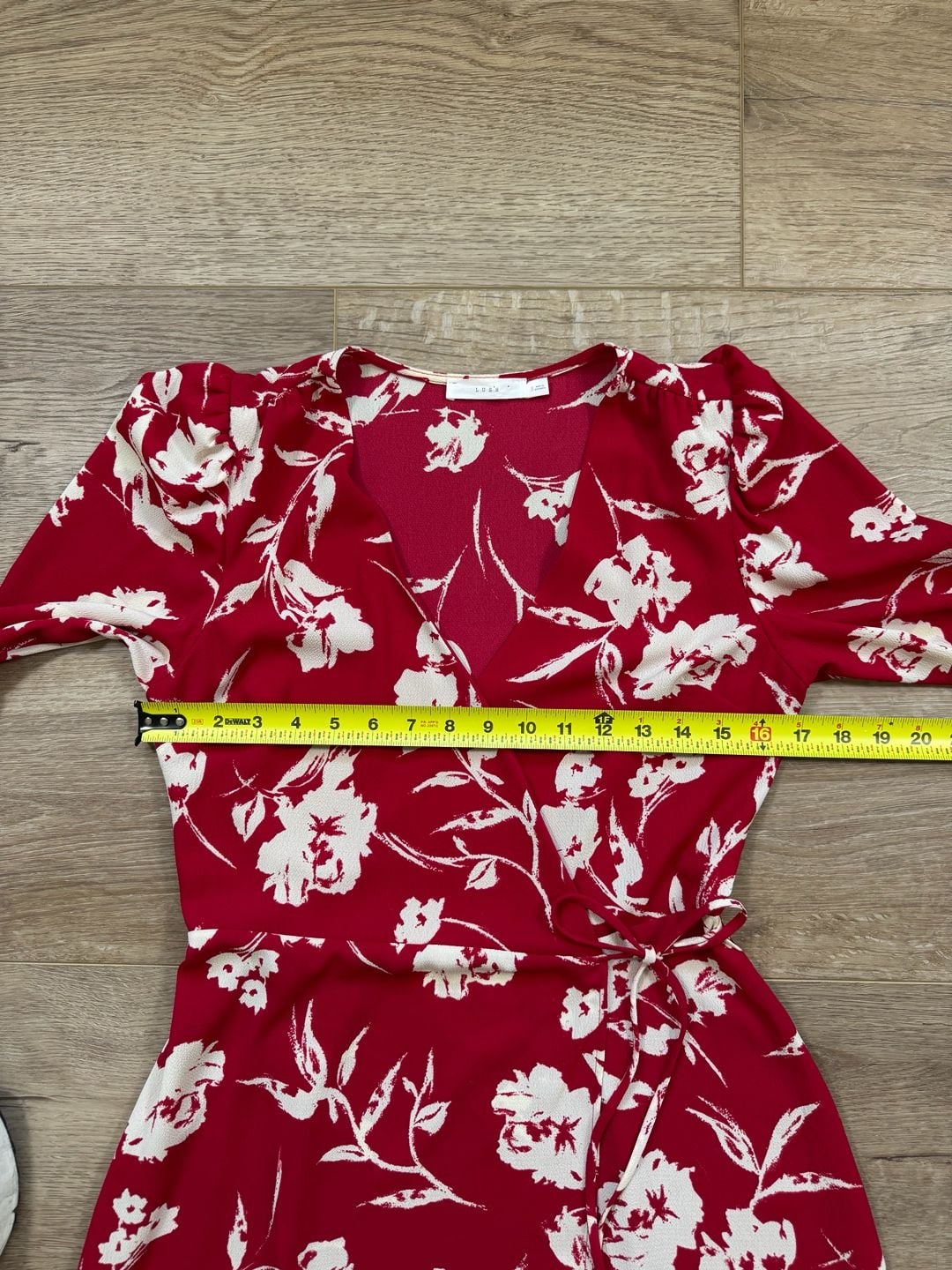 LUSH Red Floral Faux Wrap Midi Dress Long Sleeve Lined Women’s Size Small 9
