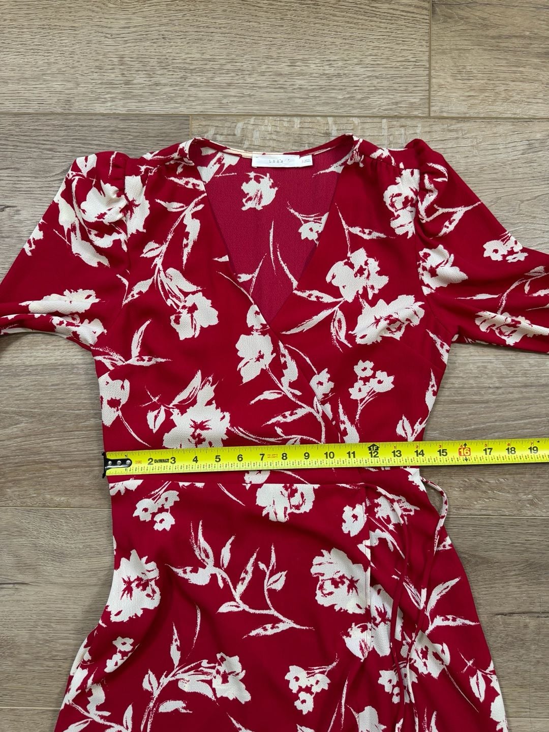 LUSH Red Floral Faux Wrap Midi Dress Long Sleeve Lined Women’s Size Small 10