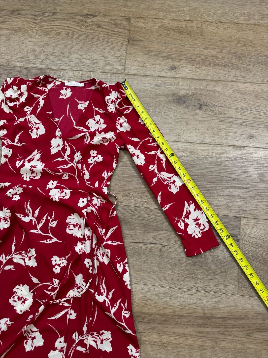 LUSH Red Floral Faux Wrap Midi Dress Long Sleeve Lined Women’s Size Small 11