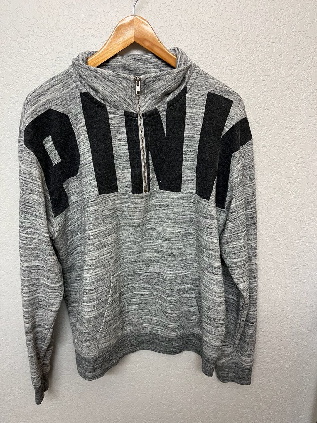 Victoria's Secret PINK Gray Heathered Quarter-Zip Pullover Sweatshirt Size M 2