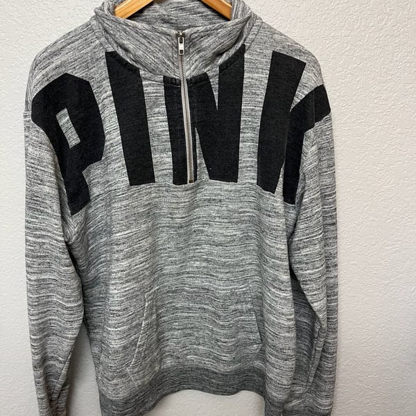 Victoria's Secret PINK Gray Heathered Quarter-Zip Pullover Sweatshirt Size M