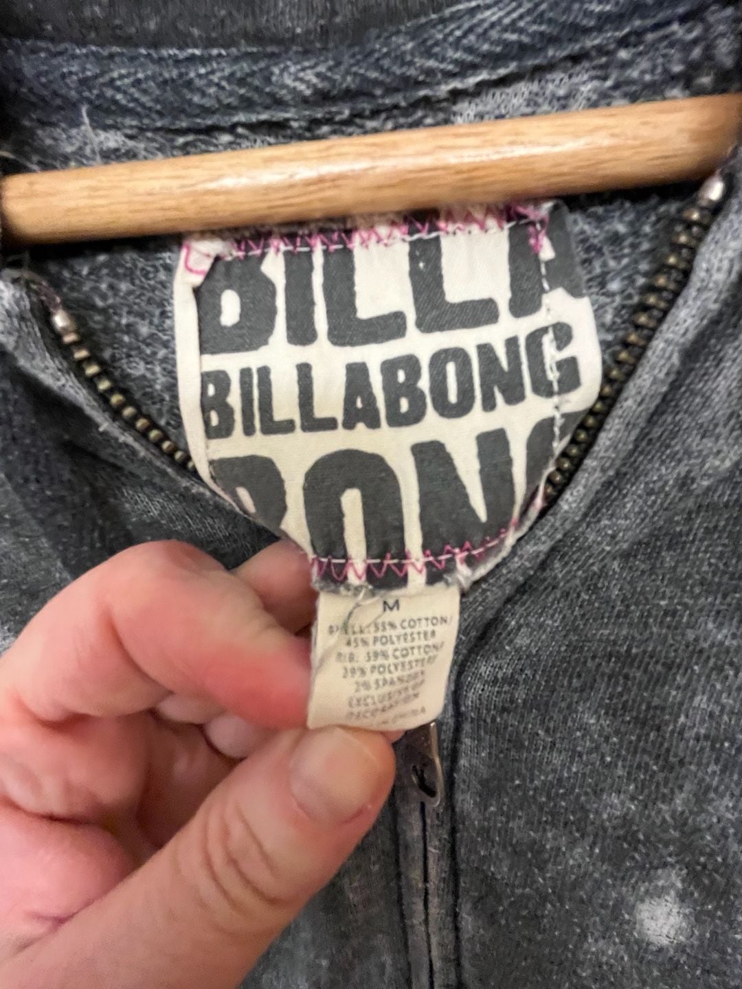 Billabong Acid Wash Zip Up Hoodie Size M 3