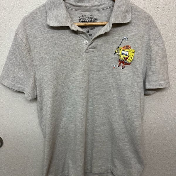 SpongeBob SquarePants Golf Graphic Polo Shirt Gray Size M